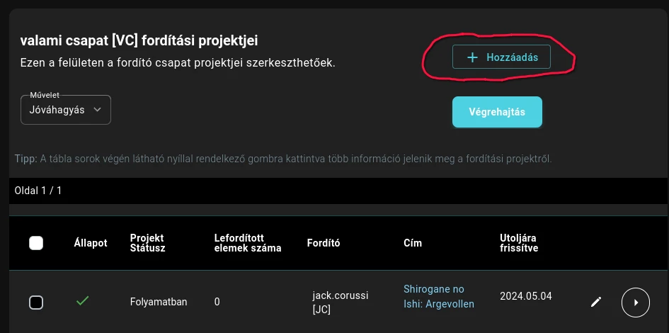 Fordítás hozzáadása projekt kezelő lapon keresztül kép